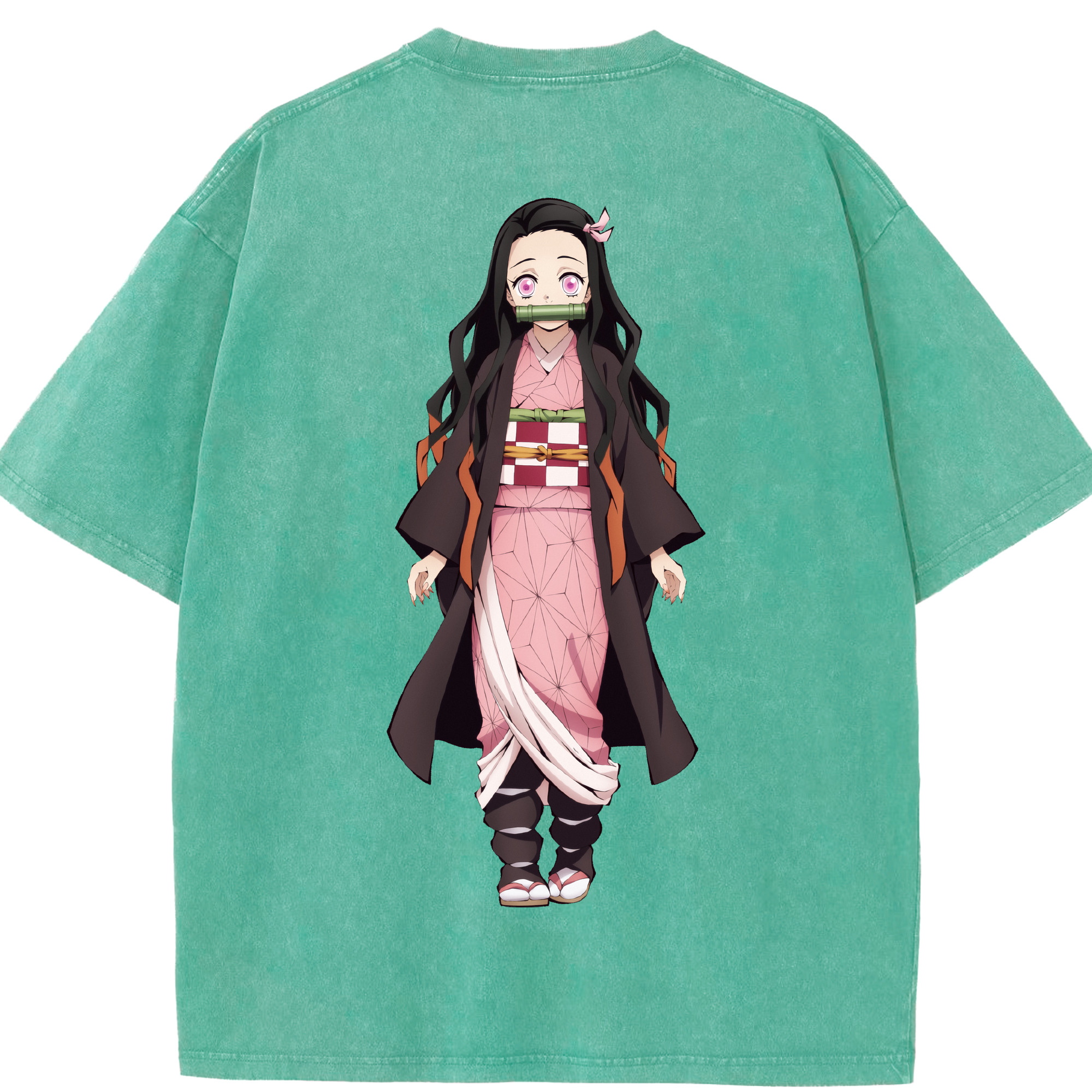 （画像用） 鬼滅の刃（きめつのやいば）竈門 禰󠄀豆子／かまど ねずこ Kamado Nezuko 綿100% ヴィンテージ風 半袖Tシャツ（背面プリント）